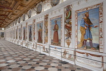 Austria, Innsbruck, Schloss Ambras which is a 16th century Renaissance castle, The Spanish Hall adorned with 27 full-length portraits of the rulers of Tyrol.