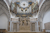 Germany, Bavaria, Augsburg, St Anne's Church, Fugger Church, high altar and organ.