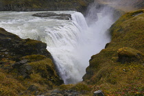 Iceland, Golden Circle, Thingvellir National Park in Autumn colours. The Mid-Atlantic Rift between the North American and Eurasian tectonic plates. Gullfloss Waterfall, the Golden Falls on the River H...