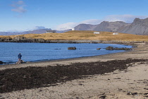 Iceland, Snaefellsnes Peninsula National Park, Ytri Tunga seal beach with sightseeing tourists.