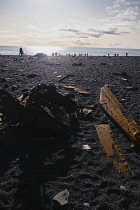 Iceland, Snaefellsnes Peninsula National Park, Djupalonssandur black sand beach. Remains of the shipwreck of a British trawler.