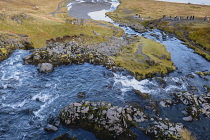 Iceland, Snaefellsnes Peninsula National Park, Kirkjufellsfoss waterfall, Church Mountain Waterfall.