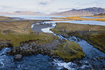 Iceland, Snaefellsnes Peninsula National Park, Kirkjufellsfoss waterfall, Church Mountain Waterfall.