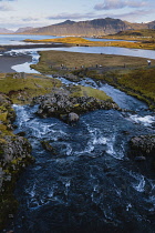 Iceland, Snaefellsnes Peninsula National Park, Kirkjufellsfoss waterfall, Church Mountain Waterfall.
