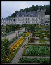 France, Loire Valley, Villandry, Chateau and formal gardens.