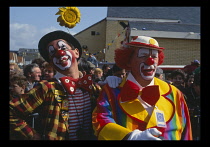 Entertainment, Clowns, Two clowns standing together at the Bognor Regis Clown Convention.