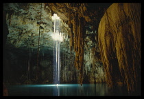 Mexico, Yucatan, Valladolid,  Cave, Cenote dzitnup  Underground well with Stalactites .