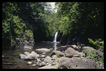 Pacific Ialand, Fiji, Taveuni Island, Rainforest waterfall.