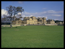 England, Norfolk, Holkham Hall, View across grounfds to the rear of the house.