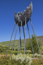 Ireland, County Kerry, Iveragh Peninsula, Ring of Kerry, Cahersiveen, Saint Brendan the Navigator Monument or sculpture.