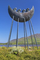 Ireland, County Kerry, Iveragh Peninsula, Ring of Kerry, Cahersiveen, Saint Brendan the Navigator Monument or sculpture.