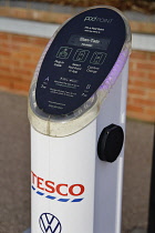 Transport, Road, Cars, Electric Vehicle charging point in Tesco supermarket carpak