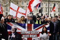England, London, Whitehall, outside Downing Street, 23rd March 2024, Rally with the English Defence League and Turning Point UK wiith Lawrence Fox founder of the Reclaim Party.
