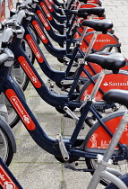 England, London, Bikes for hire at Charing Cross.