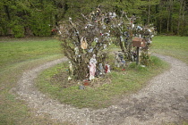 Republic of Ireland, County Donegal, Kilmacrennan, Doon Holy Well with Items left behind on a rag tree in thanksgiving for favours received.