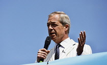 England, Kent, Maidstone, Nigel Farage leader of the Reform Party speaking at a rally.