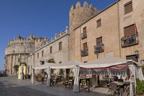 Spain, Castile and Leon, Avila, City walls with the circular Avila Cathedral built into the walls that were built from 1090 onwards and are among the best-preserved and most complete in Europe.