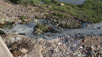 India, Gujarat, Surendranagar, Polluted River.