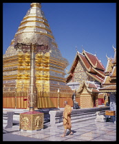 Thailand, North, Chiang Mai, Doi Suthep Temple with Monk.