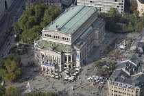 Germany, Hesse, Frankfurt, Alte Oper or the Old Opera House concert hall built in 1880 which was destroyed by bombs in 1944 and rebuilt in the 1970's before being opened in 1981, View from 56 storey M...