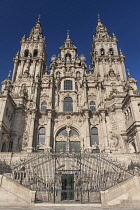Spain, Galicia, Santiago de Compostela, the Cathedral of Santiago de Compostela with the Maximilian Staircase which allowed entrance to the facade, the stair was made in the 17th century by Ginés Mar...