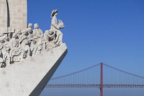 Portugal, Lisbon, Belem Tower, the Monument to the Discoveries on the Tagus estuary from where Portuguese ships departed to explore and trade with India and the Orient, the monument celebrates the Por...