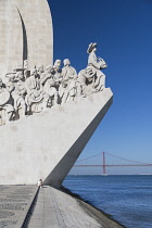 Portugal, Lisbon, Belem Tower, the Monument to the Discoveries on the Tagus estuary from where Portuguese ships departed to explore and trade with India and the Orient, the monument celebrates the Por...