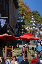 Canada, Quebec Province, Quebec City, Breakneck Stairs in Vieux Quebec, Old Quebec City linking Cote de la Montagne and Rue de Petit-Champlain in Basse-Ville, or Lower Town on the banks of The Saint L...
