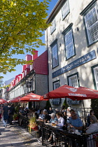 Canada, Quebec Province, Quebec City, Vieux Quebec, Old Quebec City Upper Town, al fresco dining at restaurants along Rue Sainte-Anne