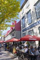 Canada, Quebec Province, Quebec City, Vieux Quebec, Old Quebec City Upper Town, al fresco dining at restaurants along Rue Sainte-Anne