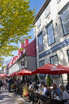 Canada, Quebec Province, Quebec City, Vieux Quebec, Old Quebec City Upper Town, al fresco dining at restaurants along Rue Sainte-Anne