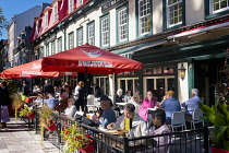 Canada, Quebec Province, Quebec City, Vieux Quebec, Old Quebec City Upper Town, al fresco dining at restaurants along Rue Sainte-Anne