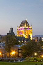 Canada, Quebec Province, Quebec City, Old Quebec or Vieux Quebec. Chateau Frontenac at dusk.