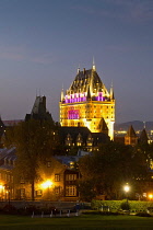Canada, Quebec Province, Quebec City, Old Quebec or Vieux Quebec. Chateau Frontenac at sunset.