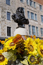 Canada, Quebec Province, Quebec City, Place Royale in Old Quebec City, Vieux Quebec. A bronze bust of King Louis XIV, also known as Louis the Great or the Sun King