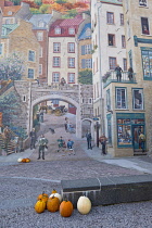 Canada, Quebec Province, Quebec City, Old Quebec City, Vieux Quebec in  Basse-Ville or Lower Town. The immense Fresque des Québécois on Côte de la Montagne. The mural recounts the story of Québec...