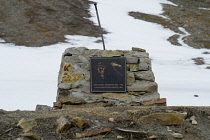 Norway, Svalbard. Longyearbyen, Plaque commemorating John Munro Longyear, founder of the mining settlement.