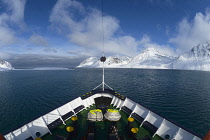 Norway, Svalbard, Magdalenfjorden. Bow of the MV Serenissima (formally Hurtigruten Harold Jarl 1960) in Magdelenafjorden.