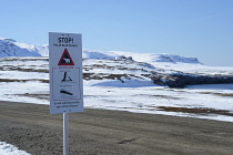 Norway, Svalbard, Ny-Alesund, Polar Bear warning sign.