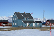 Norway, Svalbard, Ny-Alesund, Blue House'. AWIPEV Polar Research bas + joggers.