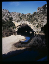 France, Rhone Alpes, Ardeche Gorge, Pont-d'arc in winter.