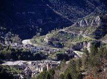 France, Lozare, Tarngorge, Village of Ste Enime, Viewed from the north.