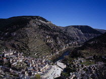 France, Lozare, Tarngorge, Village of Ste Enime, Viewed from he west.