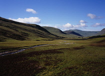 Scotland, Perth & Kinross, South view of Gleann Beag with river Allta'ghlinne Bhig.