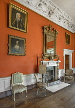 Republic of Ireland, County Dublin, Malahide Castle, The Small Drawing Room, part of the west wing known for its "Malahide Orange" colour scheme which was applied in the 1833 redecoration after Margar...
