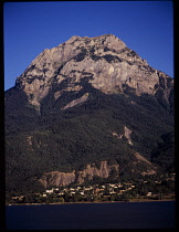 France, Hautes-Alpes, Pic de Morgon across Lac de Serre-Pongon Vul les Chappas.