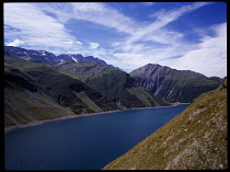 France, Isere, View north from Col du Sabot across Lac de Grand Maison Combe d'Olle wiith Massif D'Allevard.