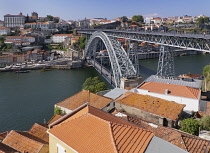Portugal, Porto, Dom Luis I Bridge or Ponte de Dom Luis I, Double-deck metal arch bridge over the Rver Douro which was opened in 1886.