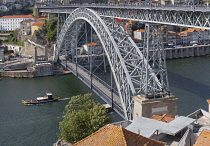 Portugal, Porto, Dom Luis I Bridge or Ponte de Dom Luis I, Double-deck metal arch bridge over the Rver Douro which was opened in 1886.