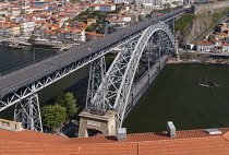 Portugal, Porto, Dom Luis I Bridge or Ponte de Dom Luis I, Double-deck metal arch bridge over the Rver Douro which was opened in 1886 and is seen here from the esplanade of the Monastery of Serra do P...